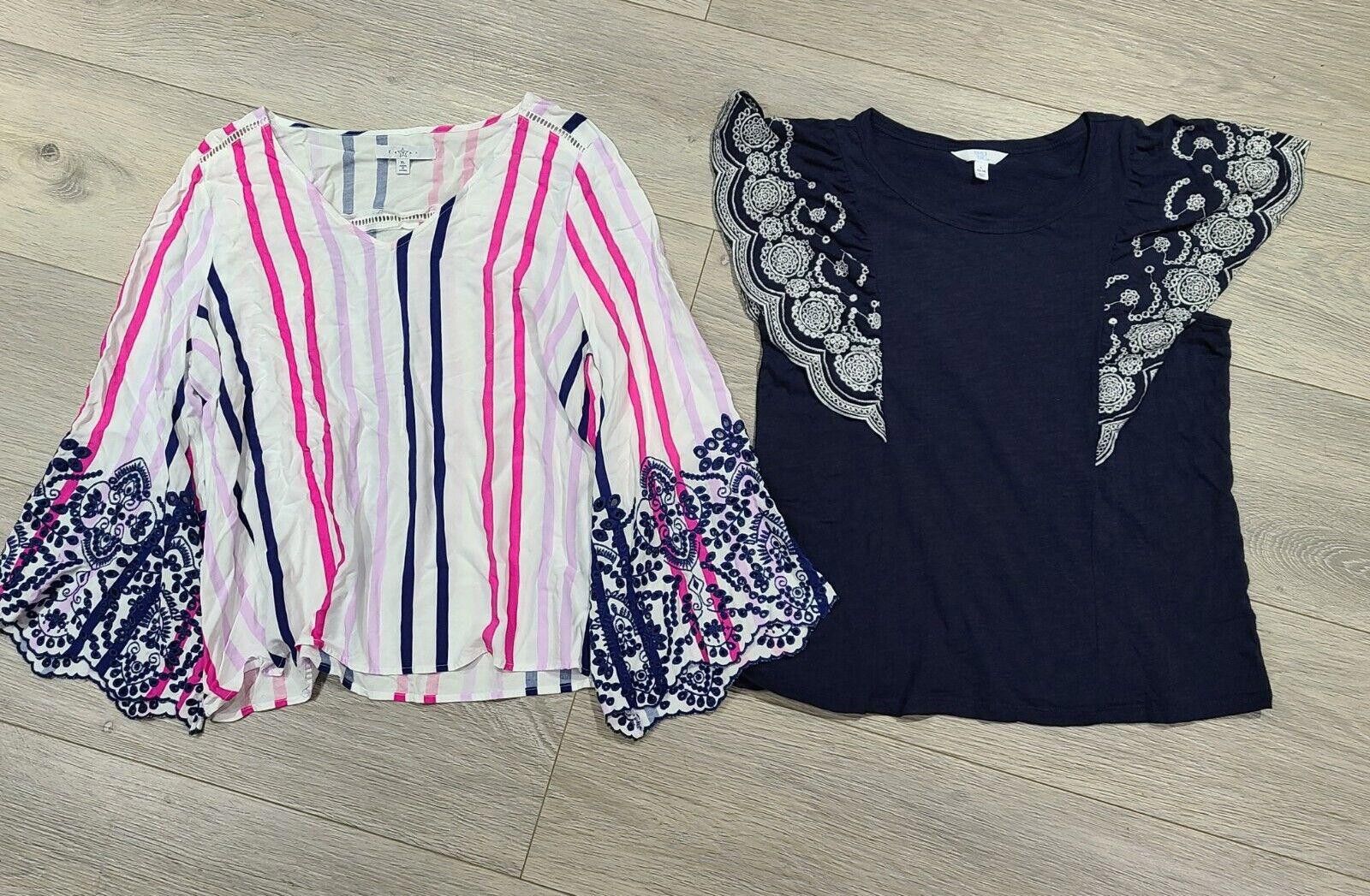 Designer Womens Tops Lot Large Embroidered Bell Sleeves Flutter Size L / US 10 / IT 46 - 3 Thumbnail