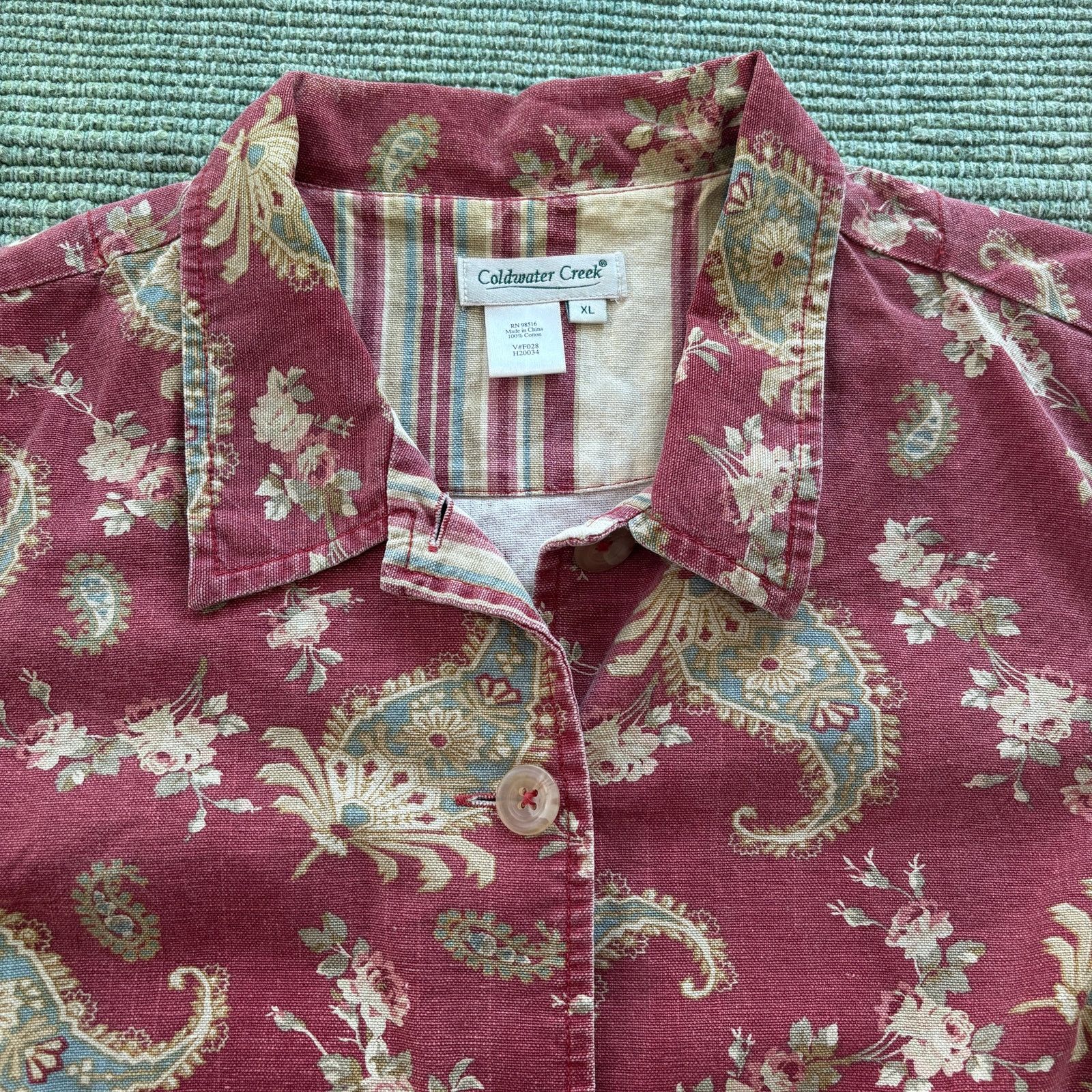 Coldwater Creek × Vintage Vintage Y2K Coldwater Creek Red Paisley Floral Cotton Vest Size XL / US 12-14 / IT 48-50 - 2 Thumbnail