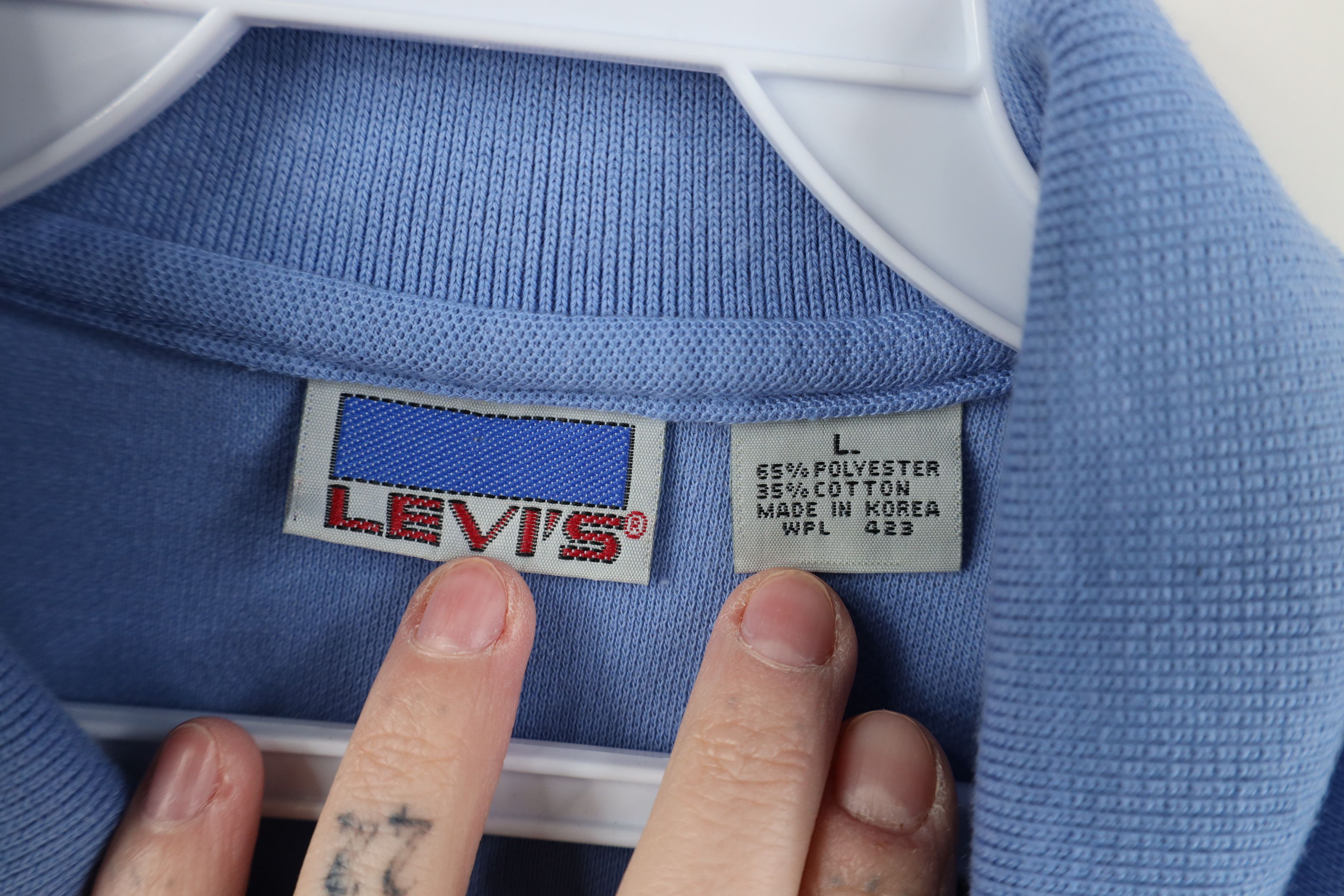 Levi's Vintage 80s Levis Spell Knit Collared Golf Polo Shirt Blue Size US L / EU 52-54 / 3 - 9 Thumbnail