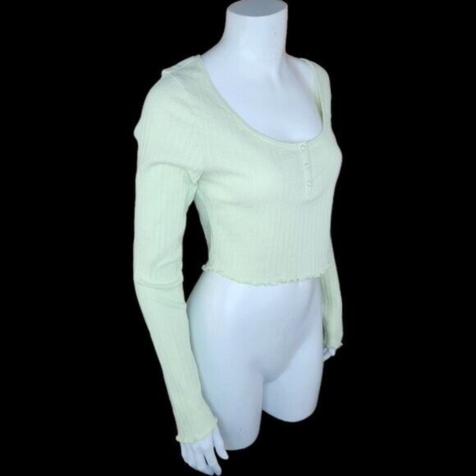 BP. BP Womens Medium Green Limecream Cropped Long Sleeve Size M / US 6-8 / IT 42-44 - 8 Thumbnail