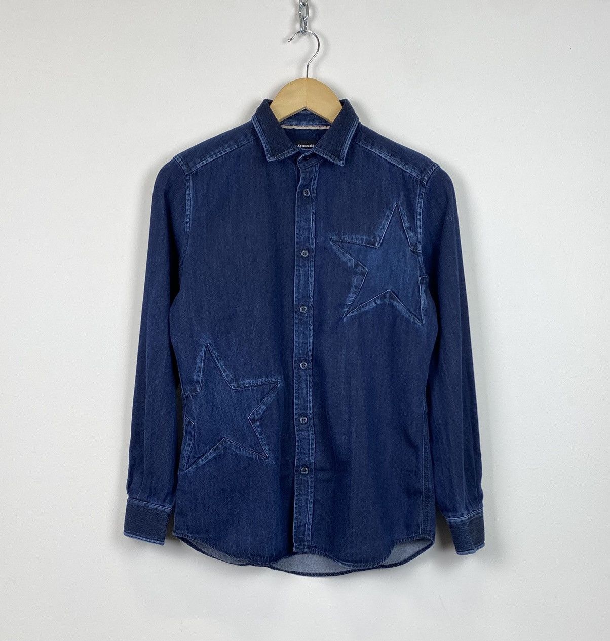 Diesel Diesel Denim Buttons Up Shirt Top Embroidered Stars Blue Size US S / EU 44-46 / 1 - 1 Thumbnail
