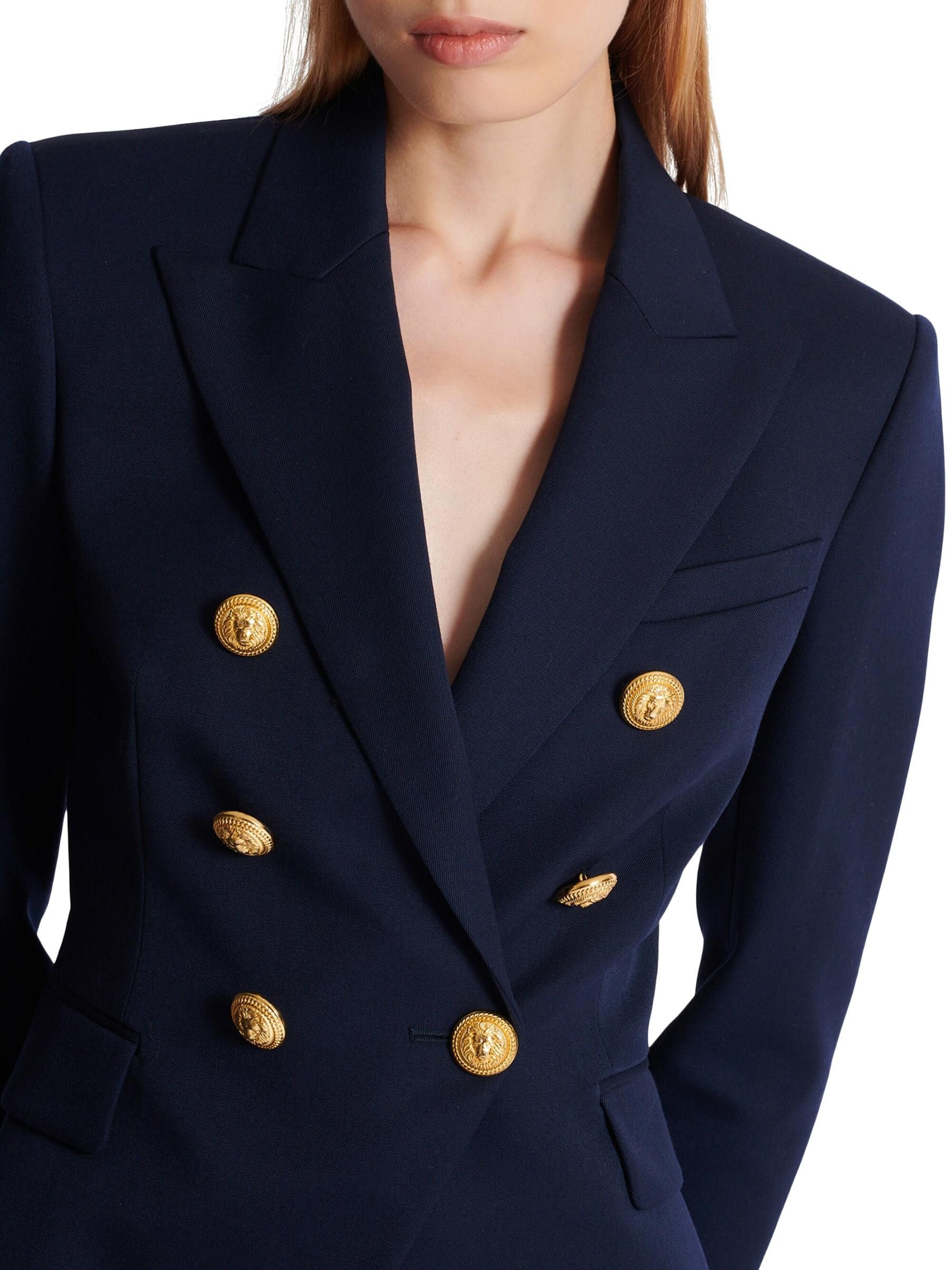 Balmain o1s1wg110825 Wool Double Breasted Jacket in Navy Blue Size S / US 4 / IT 40 - 7 Thumbnail