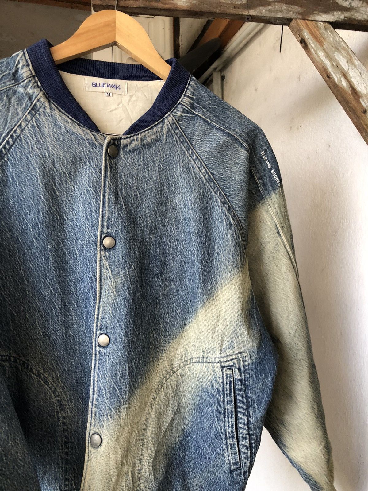 Blue Blue Japan Nice🔥 Vintage Blue Way Indigo Denim Faded Bomber Jacket Size US M / EU 48-50 / 2 - 10 Thumbnail
