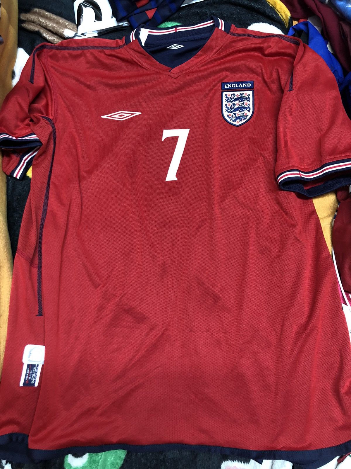 Image of Bloke x Fifa World Cup England World Cup 2002 Away Shirt 7 Beckham in Red, Men's (Size XL)