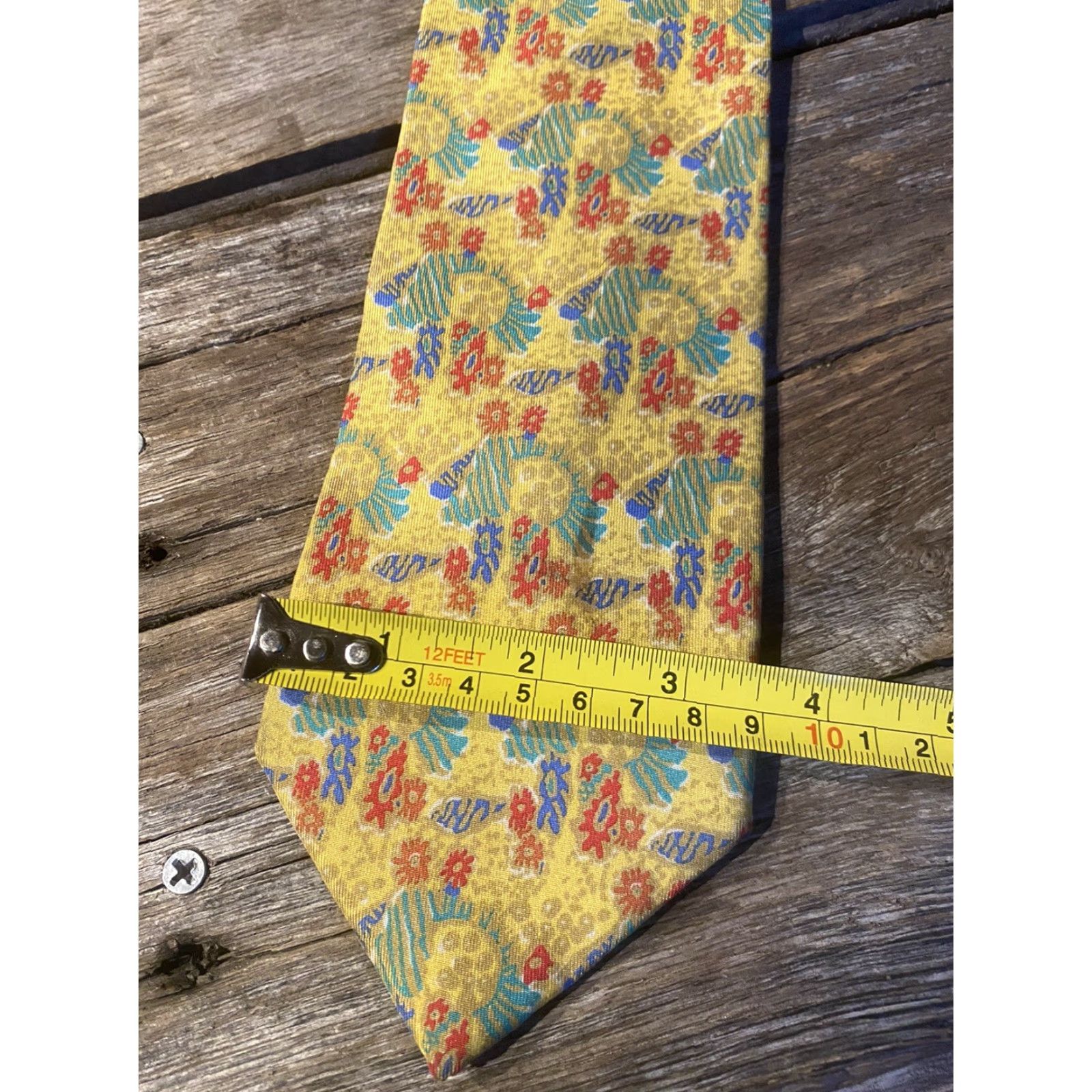 George GEORGES DUBOEUF Silk Tie Men Gold Green Red Blue Made in FRANCE Geometric Pattern Classic Length 57"-60" Gift Tied Pre-owned Mens Size ONE SIZE - 5 Thumbnail