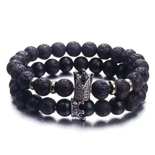 Jewelry Lava Stone Bracelet Set Imperial Crown Size ONE SIZE - 1 Thumbnail