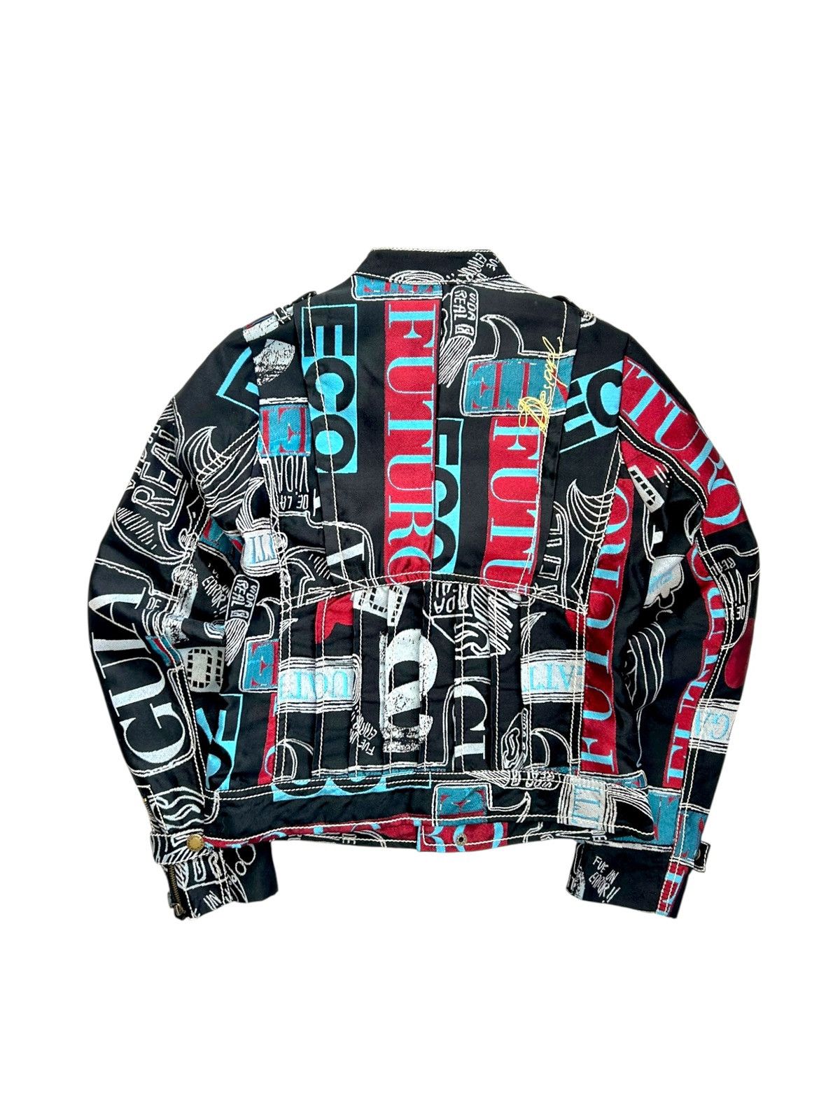 Desigual Desigual Y2K Denim Grange Punk Graffiti Moto Biker Jacket Size XS / US 0-2 / IT 36-38 - 2 Thumbnail