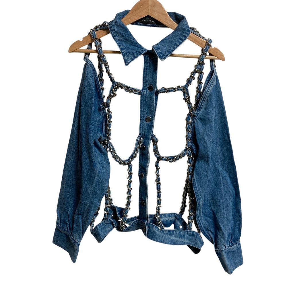 Other Other PONY STONE Metal Chain Backless Denim Jacket Textile Outerwear DUTY FREE for USA Size ONE SIZE - 1 Thumbnail
