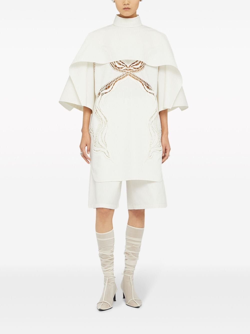 Jil Sander o1w1db10825 Lace-Detail Cape Top in Ivory Size L / US 10 / IT 46 - 2 Thumbnail