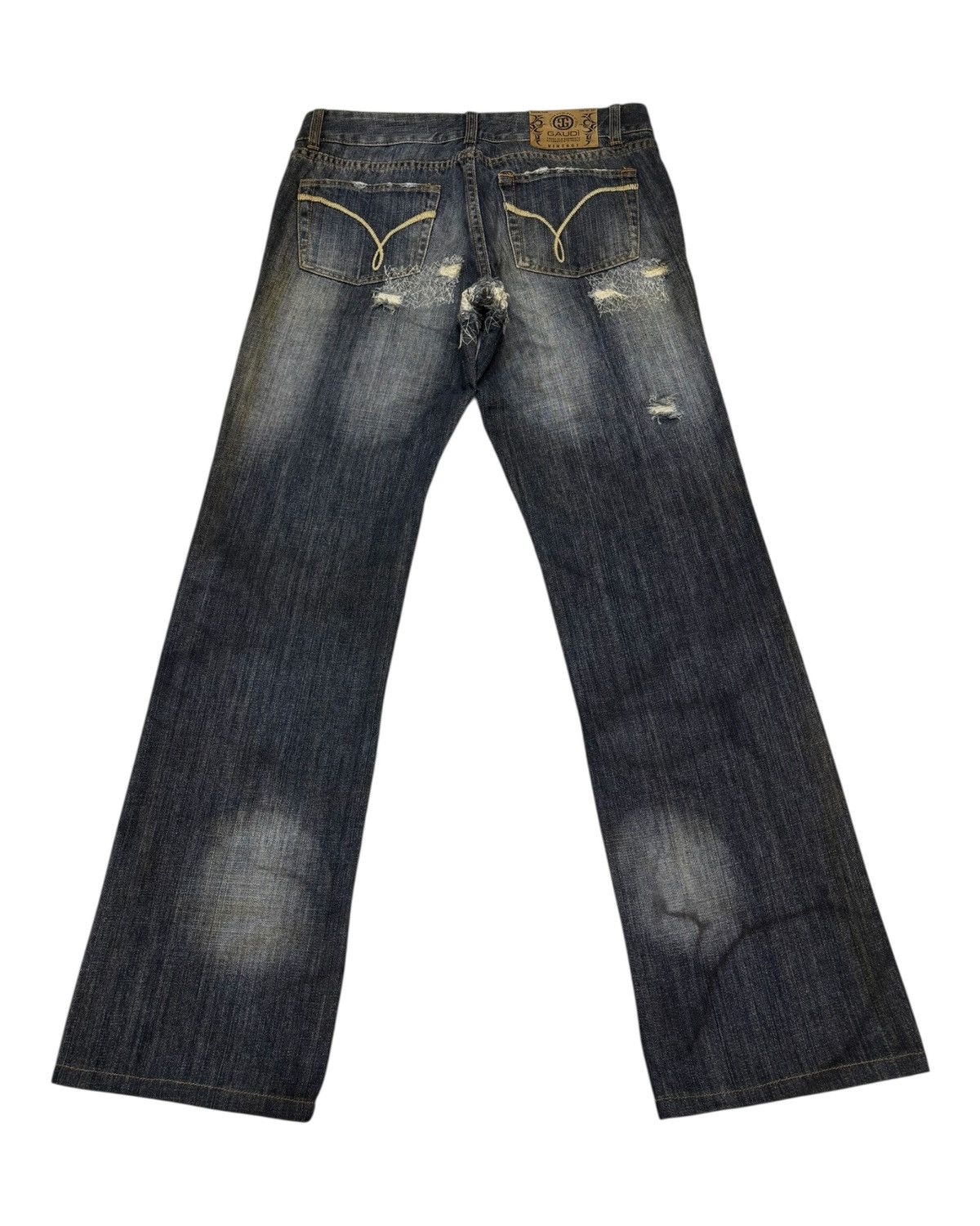 Hedi Slimane Distressed Web Chaos Stitch Wide Leg Denim Jean Dior Style Size US 32 / EU 48 - 2 Thumbnail