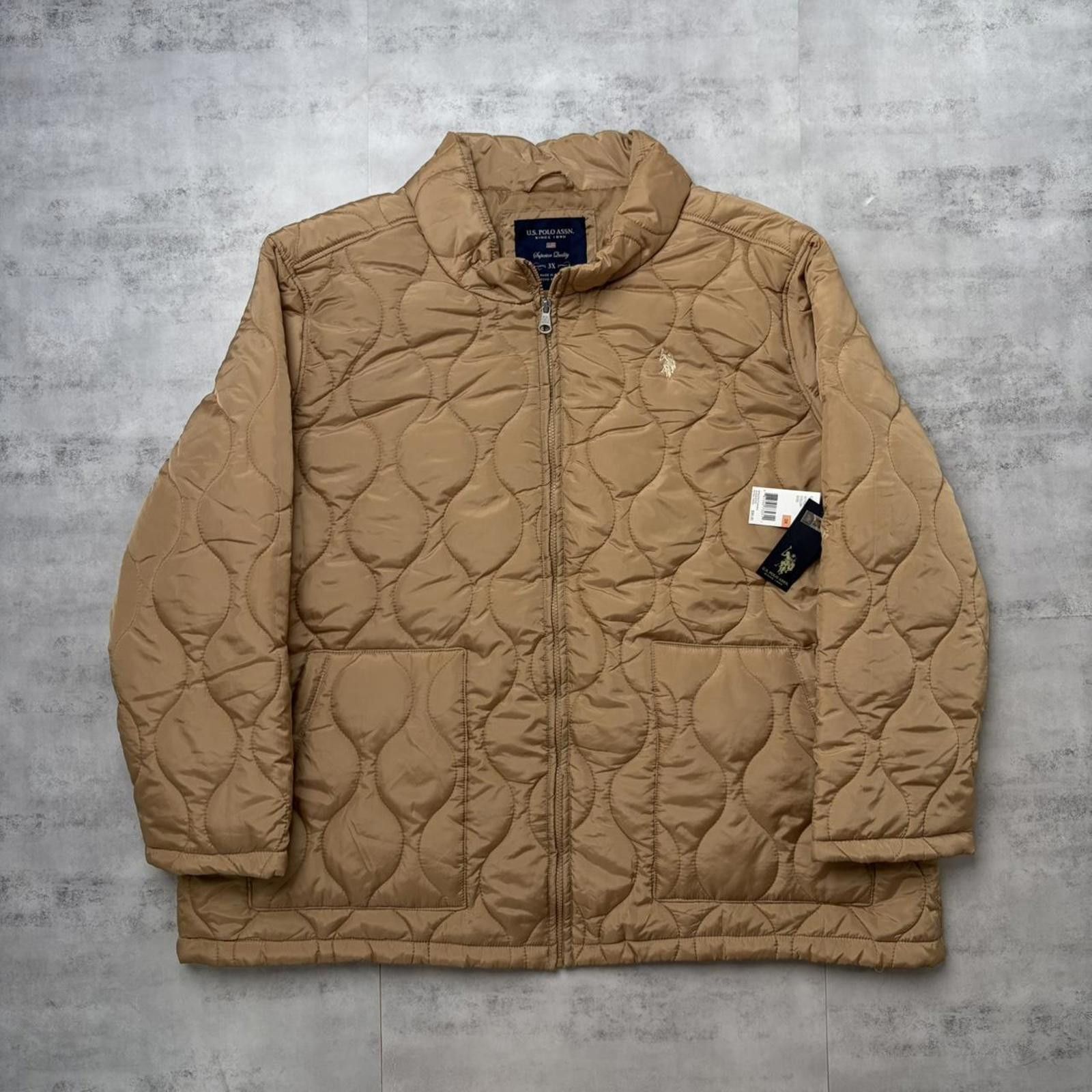 Y2K Tan U.S. Polo Assn Quilted Puffer Jacket