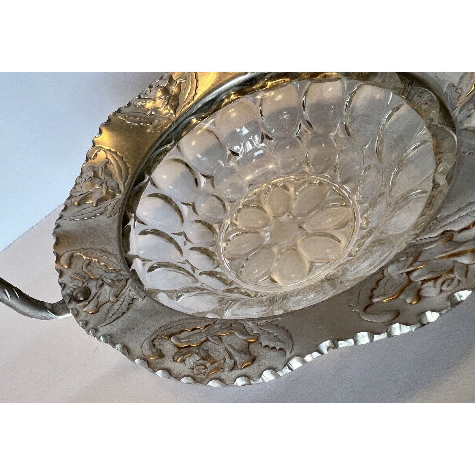 Other Vintage Hammered Aluminum Rose Pattern & Thumbprint Glass Size ONE SIZE - 4 Thumbnail