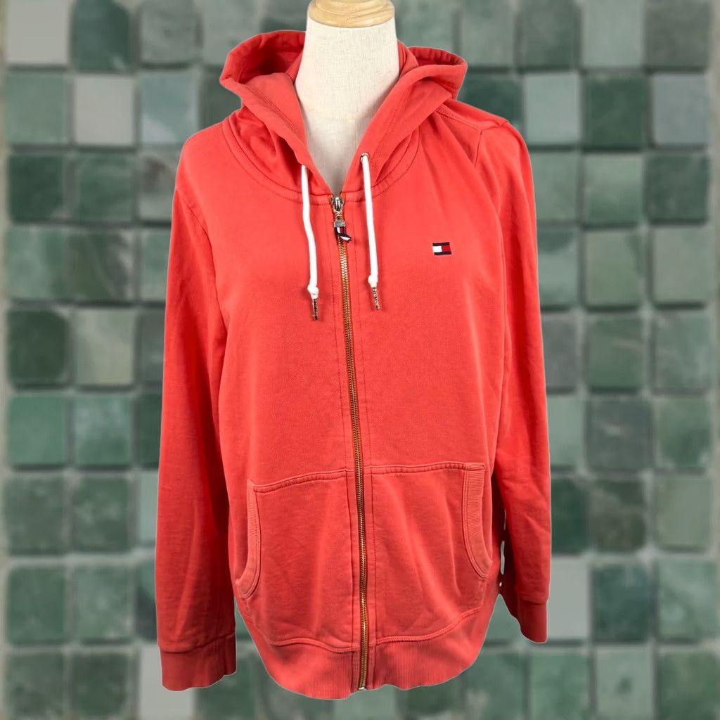 Tommy Hilfiger Tommy Hilfiger XL Hoodie Coral Full Zip French Terry Sporty Athleisure Retro Size XL / US 12-14 / IT 48-50 - 1 Thumbnail