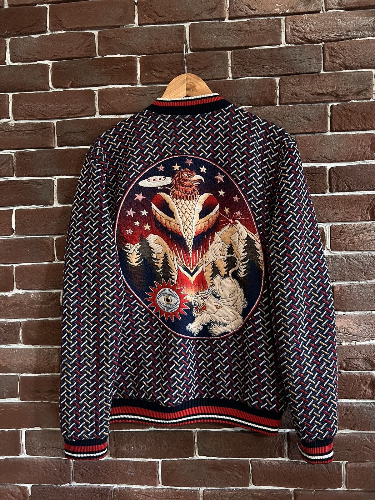 image of Hype x Zara Patches Knitted Bomber Jacket Like Slp Gucci M, Men's (Size Medium)