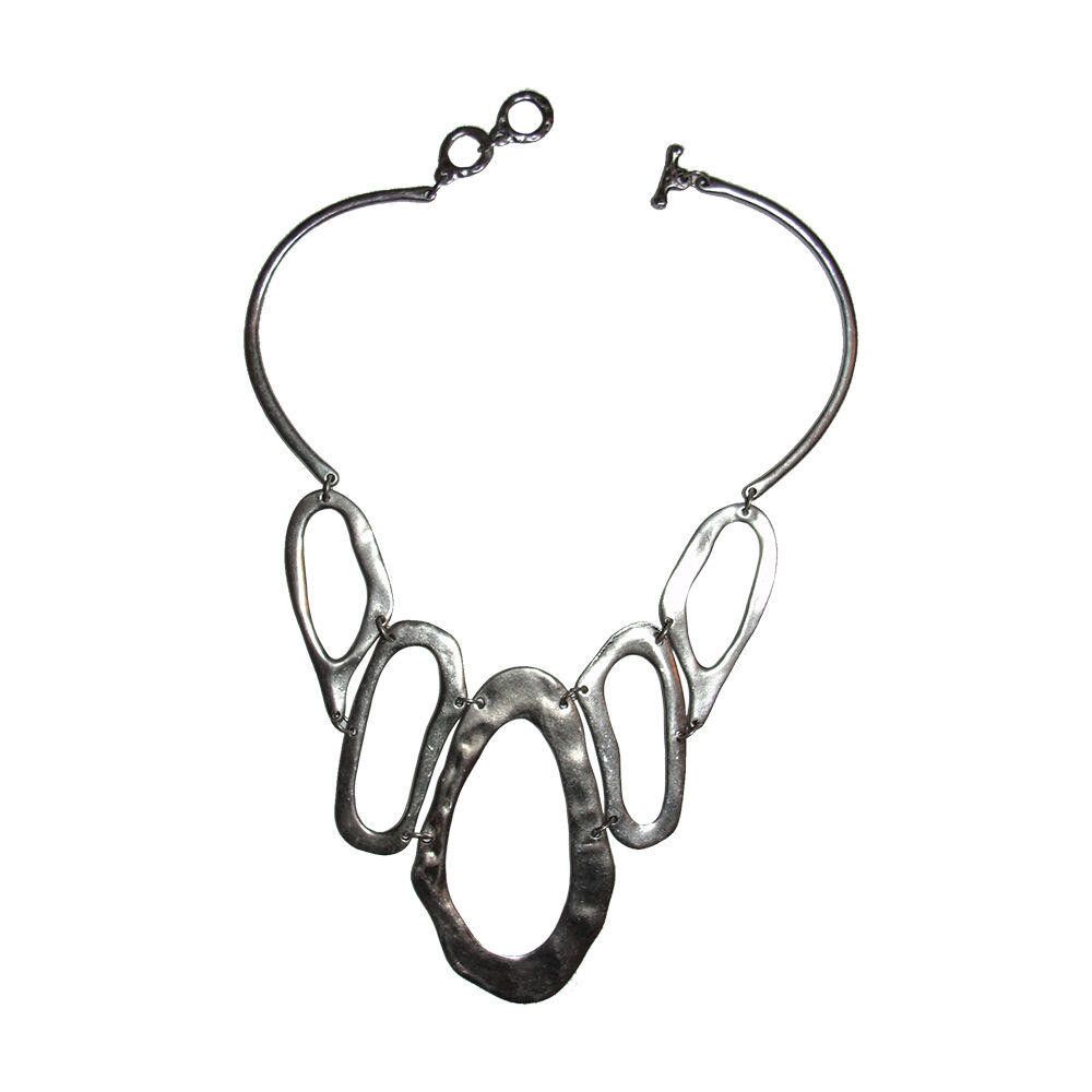Designer Abstract Silver Plated Oval Cut Out Necklace Size ONE SIZE - 4 Thumbnail