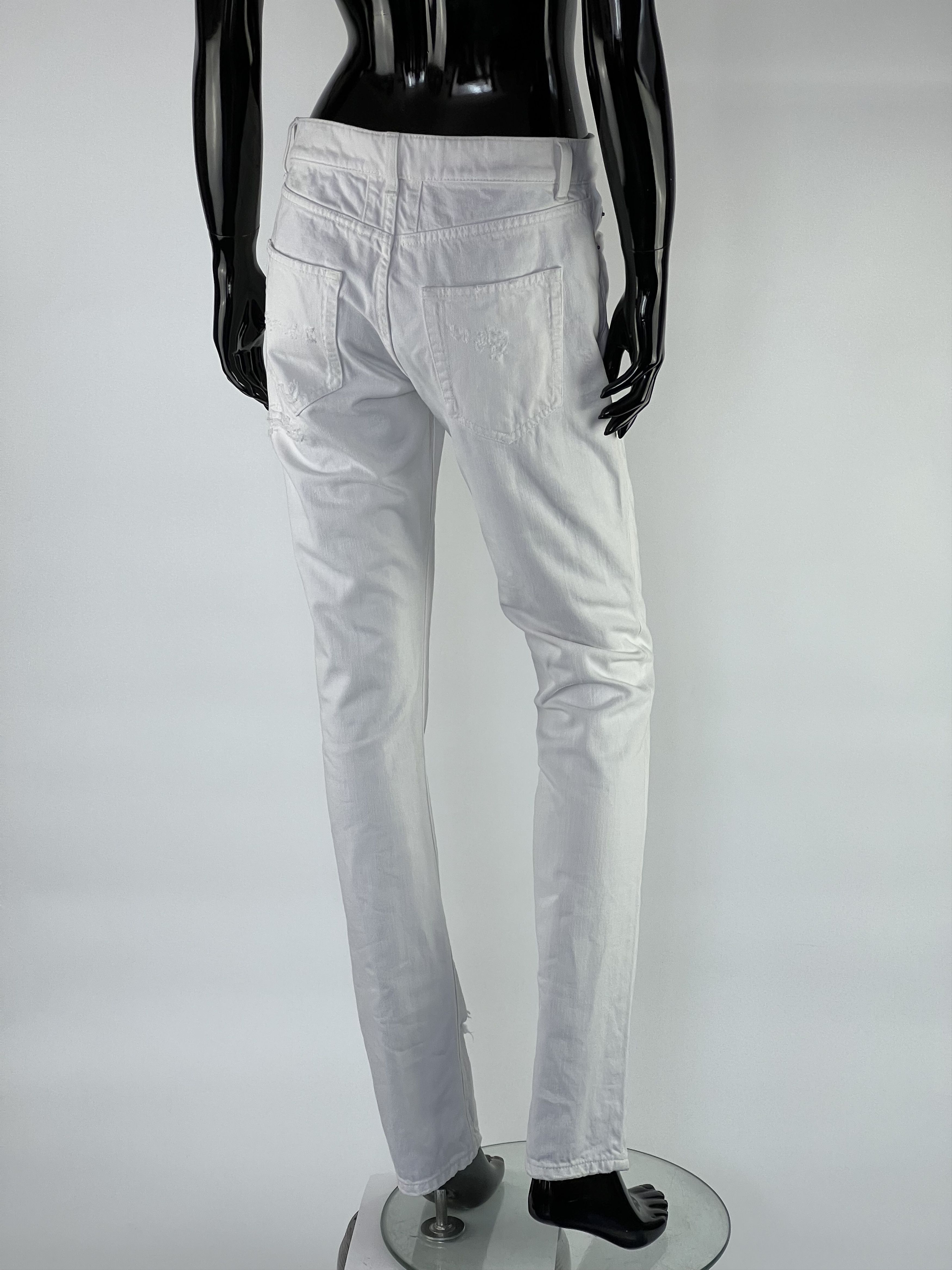 Saint Laurent Paris × Yves Saint Laurent Saint Laurent Women's White Distressed Jeans Size 29 Size 29" - 3 Thumbnail