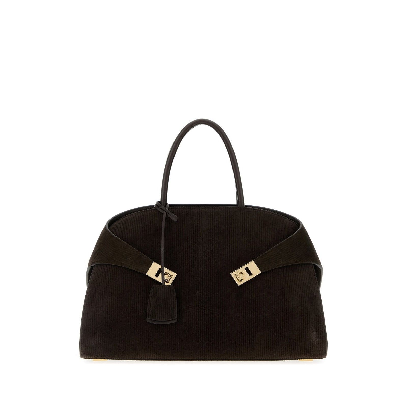 Salvatore Ferragamo FERRAGAMO Hug Medium Testa Di Moro Suede Top Handle Bag New Size ONE SIZE - 1 Thumbnail