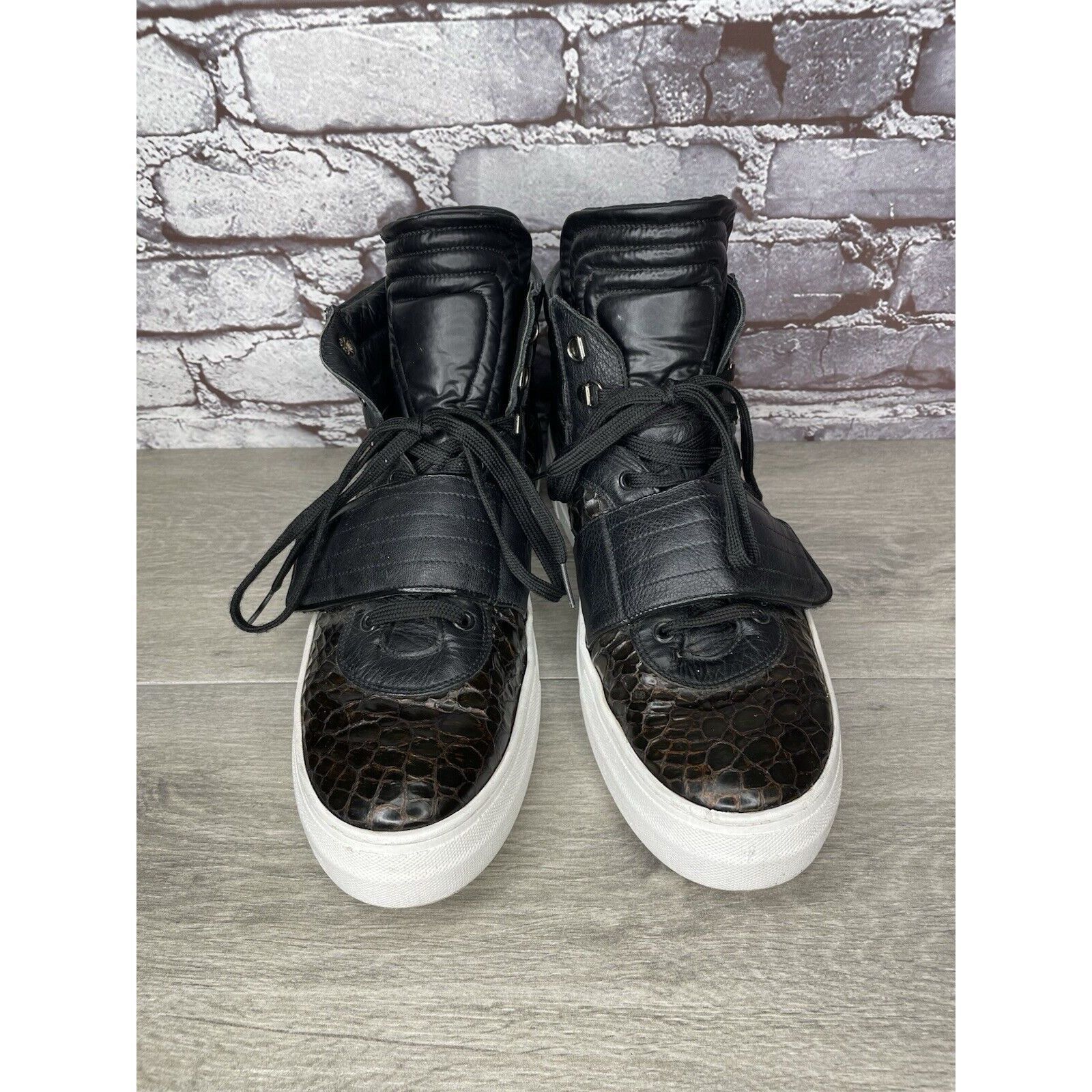 Savio Barbato Savio Barbato Brown Patent Croc Embossed High Top Strap Snea Size US 12 / EU 45 - 8 Thumbnail