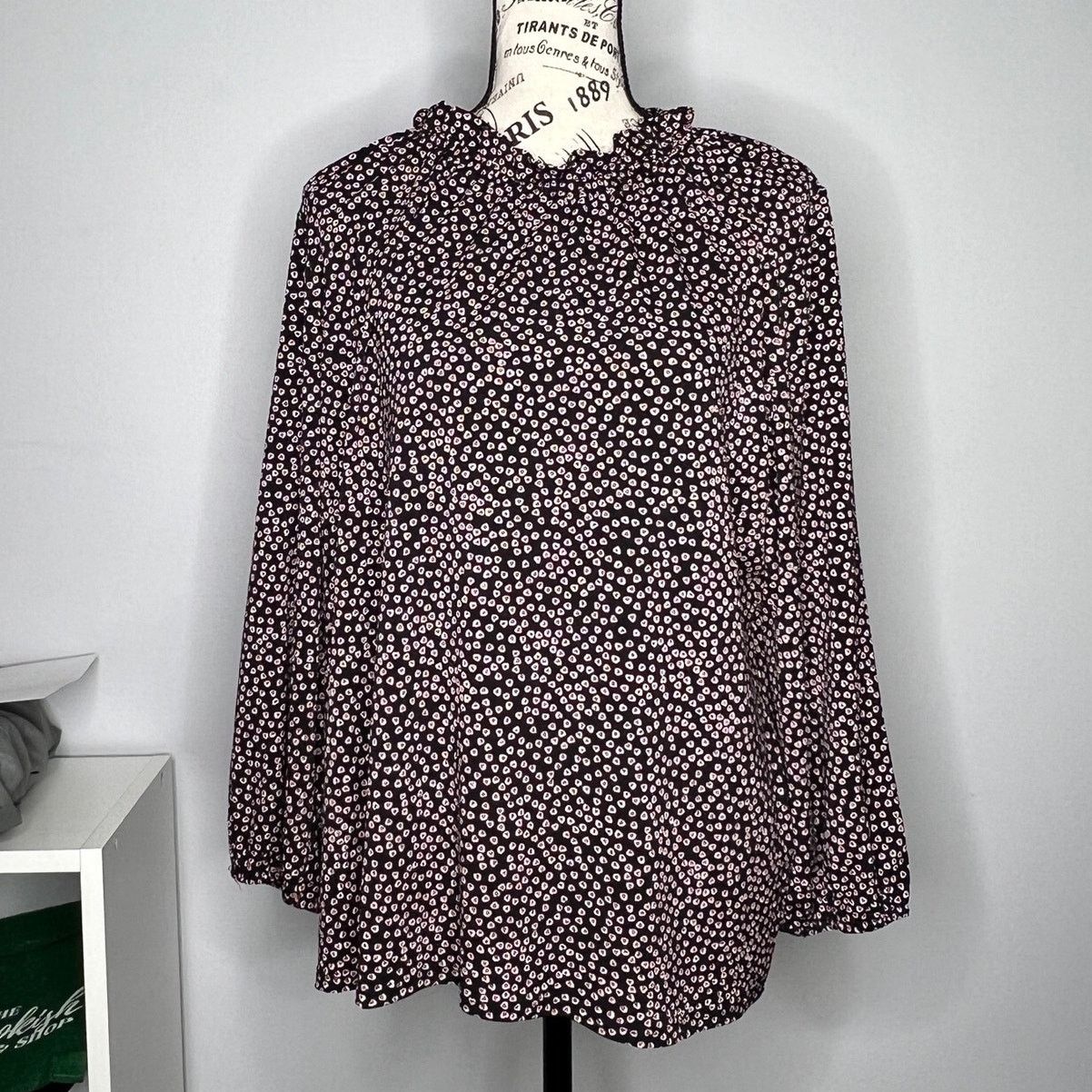 Adrianna Papell Moss Crepe Ruffle Neck 3/4 Sleeve Heart Patterned Top Size XL / US 12-14 / IT 48-50 - 14 Thumbnail