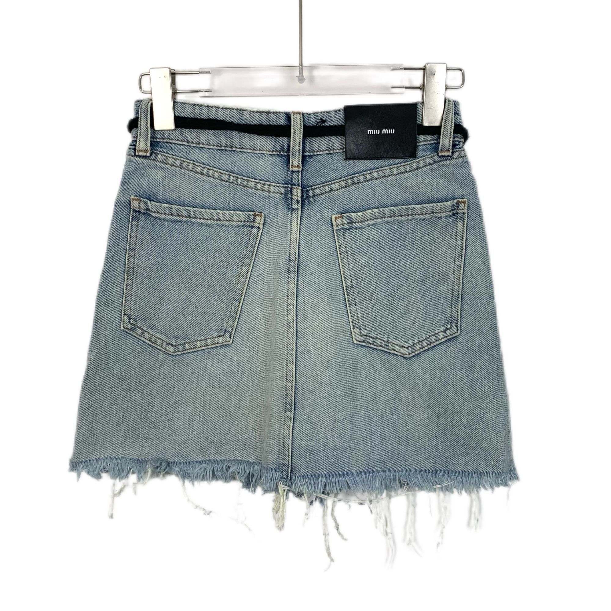 Miu Miu Miu Miu Light Blue Denim Skirt With Black Tassel Tie Belt Fr Size 36" / US 14 / IT 50 - 8 Thumbnail