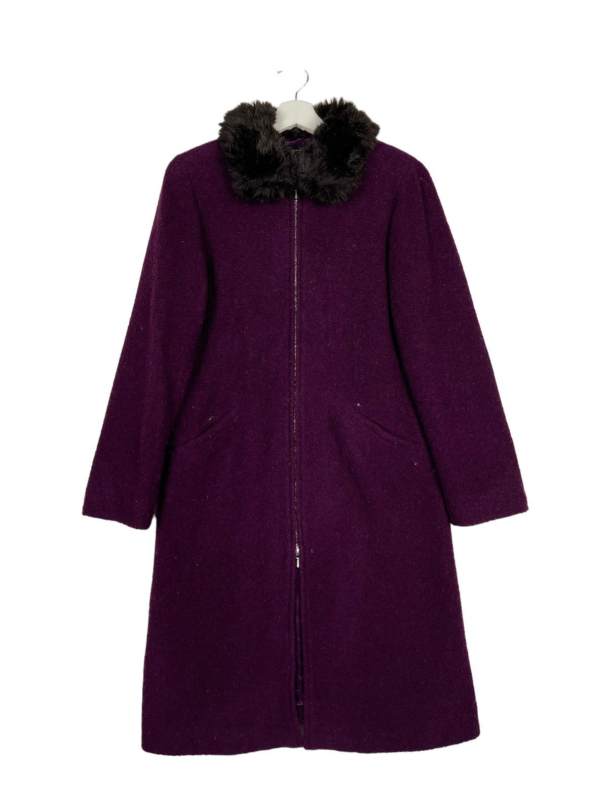 agnes b. 🔥 AGNES B FAUX FUR TRIM WOOL LONGCOAT Size M / US 6-8 / IT 42-44 - 1 Thumbnail