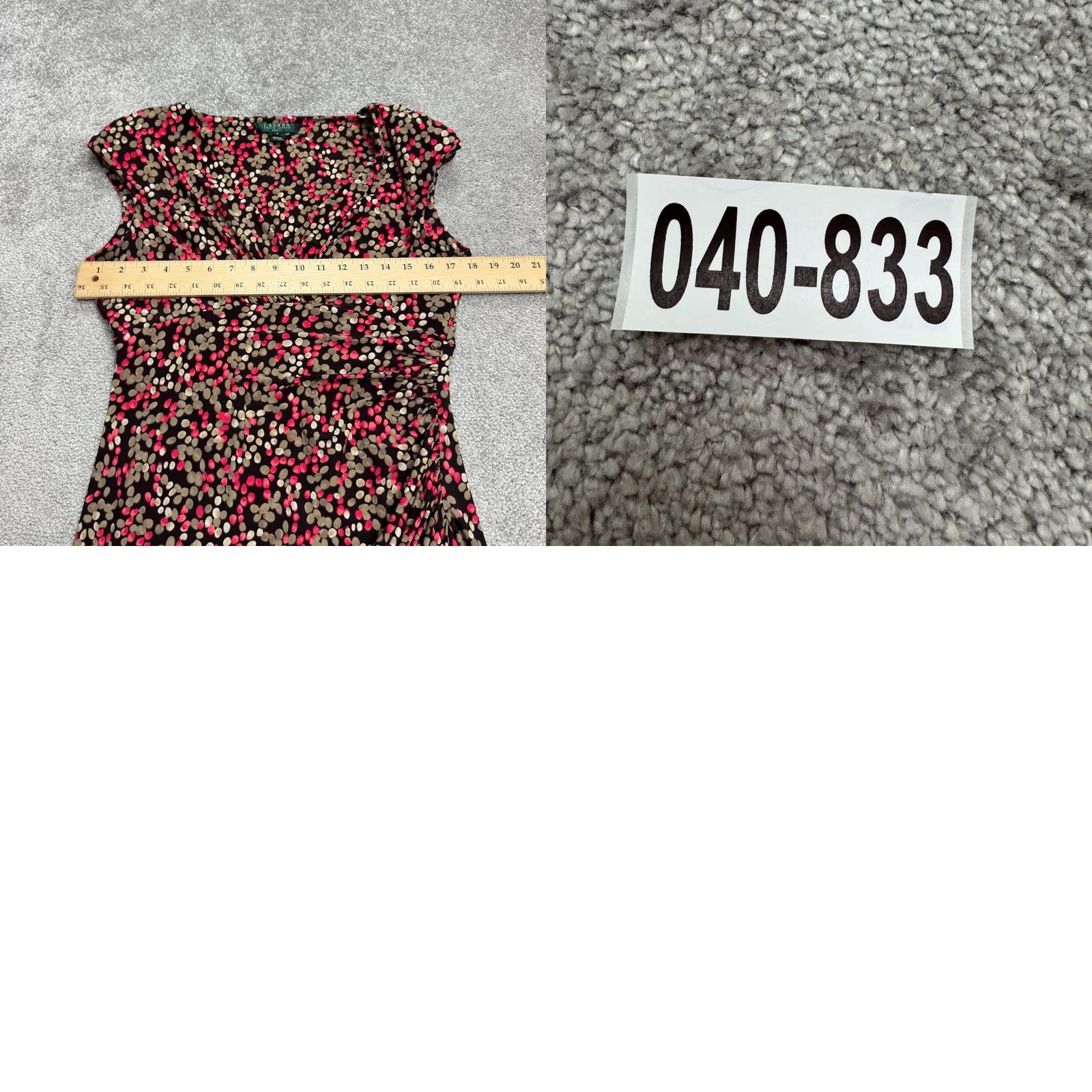 Ralph Lauren Lauren Ralph Lauren Padded Shoulders Midi Sheath Dress Womens 10 Cap Sleeve Multicolor V-Neck Pullover Knit Stretch Ruched Casual Workwear 90s? Size L / US 10 / IT 46 - 9 Thumbnail