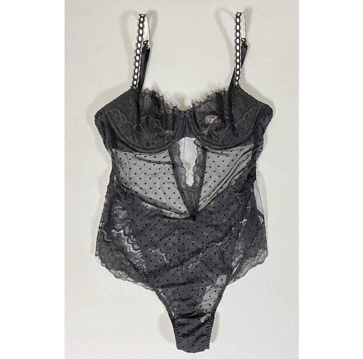 Victoria's Secret Black Polka Dot Lace Teddy Onesie Bodysuit Lingerie Size XS🖤 Size XS / US 0-2 / IT 36-38 - 3 Thumbnail