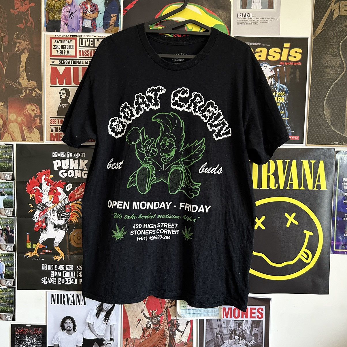 image of G O A T Crew Goat Crew Marijuana T-Shirt in Black, Men's (Size Medium)
