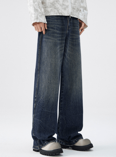 Japanese Brand × Jean High street straight whisker washed all-match loose jeans Size US 32 / EU 48 - 2 Thumbnail