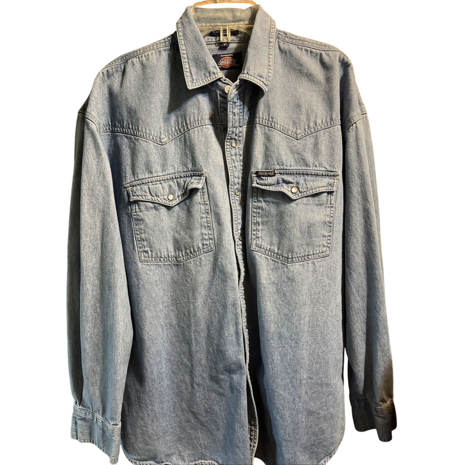 Dickies Dickies Shirt Mens Large Blue Denim LS Workwear Cotton Dark Size US L / EU 52-54 / 3 - 1 Thumbnail
