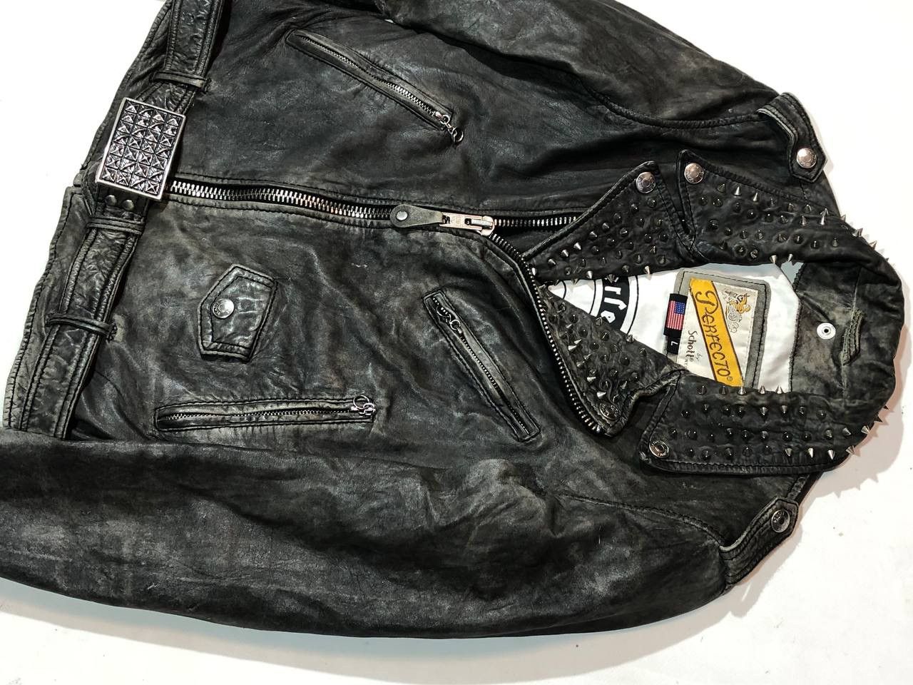 Schott Vintage Schott Perfecto Grey Leather Jacket Size L / US 10 / IT 46 - 4 Thumbnail