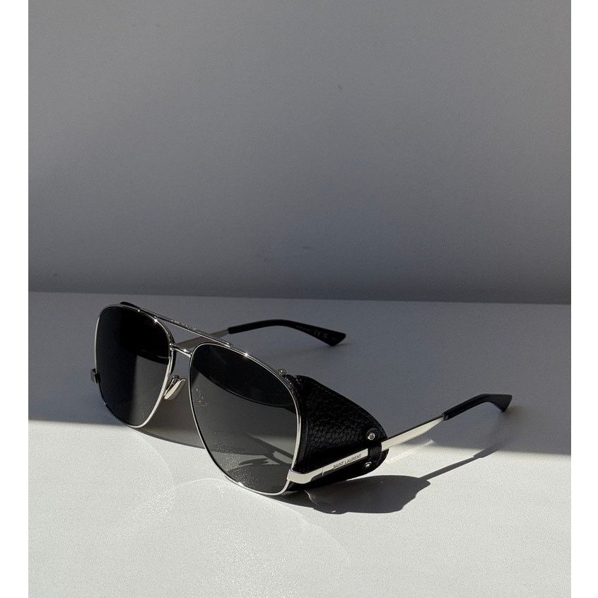 Saint Laurent Paris Saint Laurent SL653 Leon Shield Aviator Sunglasses Silver Size ONE SIZE - 1 Thumbnail