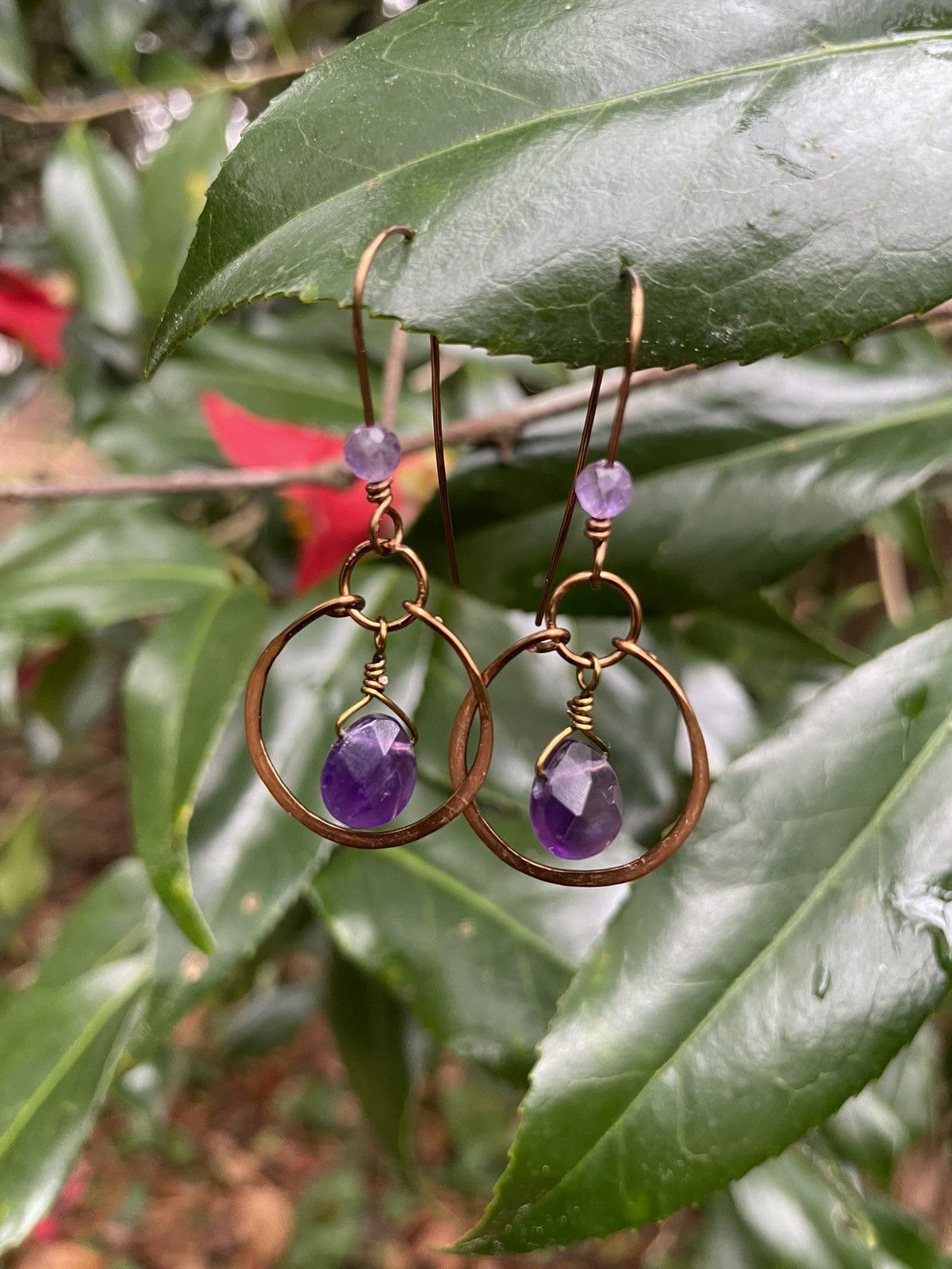Handmade Amethyst Hoop Earrings Size ONE SIZE - 1 Thumbnail
