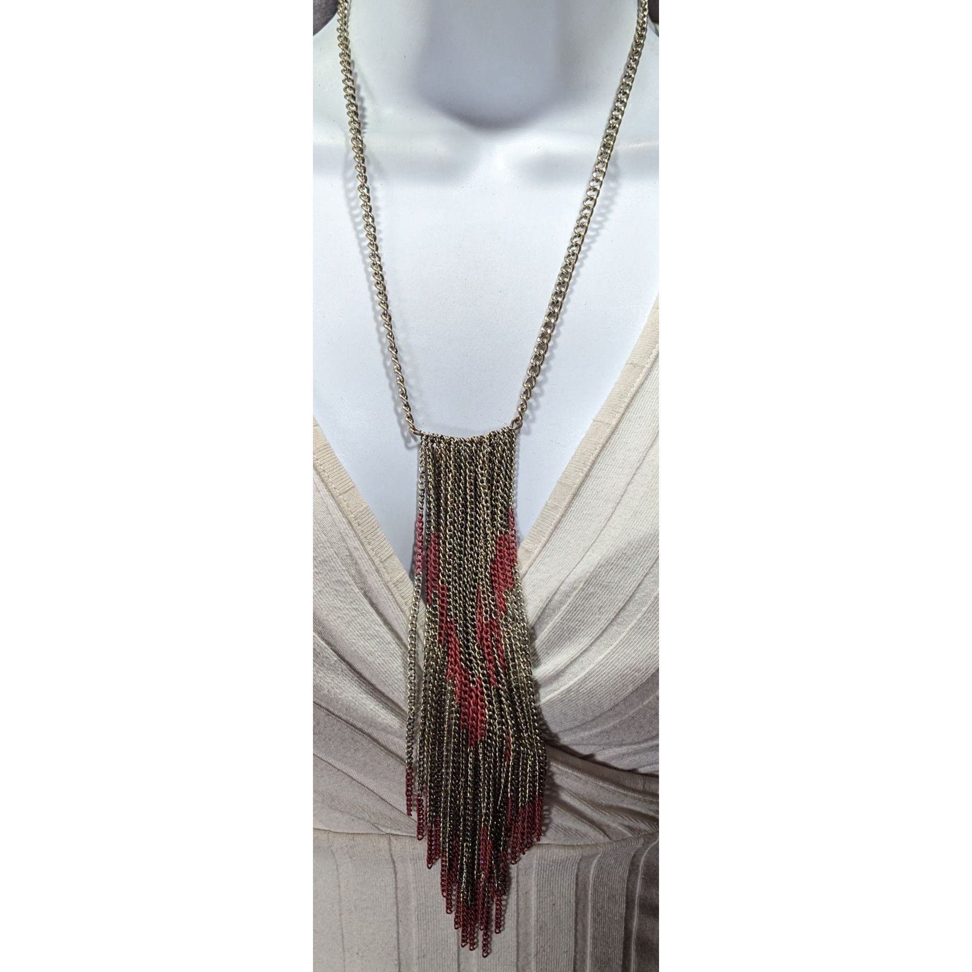 Other Bohemian Fringe Chain Necklace Red And Silver Tone Size ONE SIZE - 5 Thumbnail