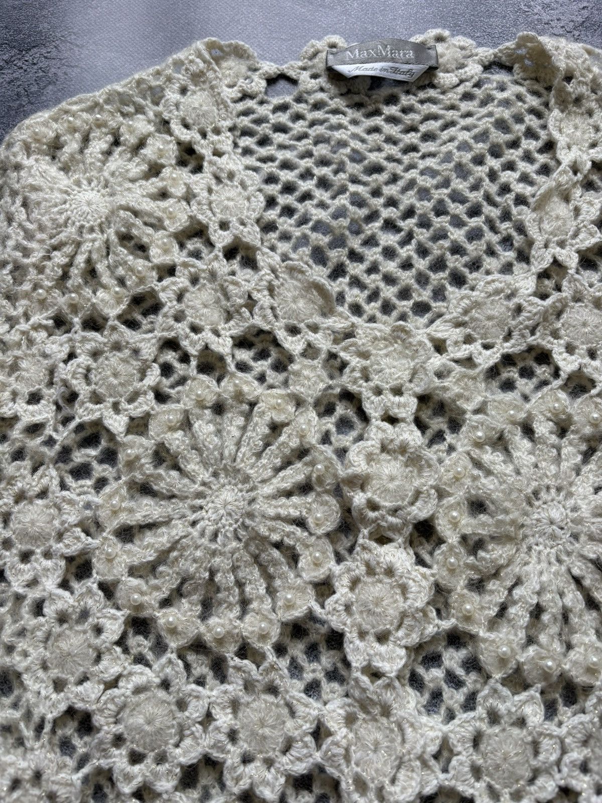 Max Mara Max Mara Luxury Knit Crochet Lace Beaded Pearl Cardigan Size M / US 6-8 / IT 42-44 - 8 Thumbnail