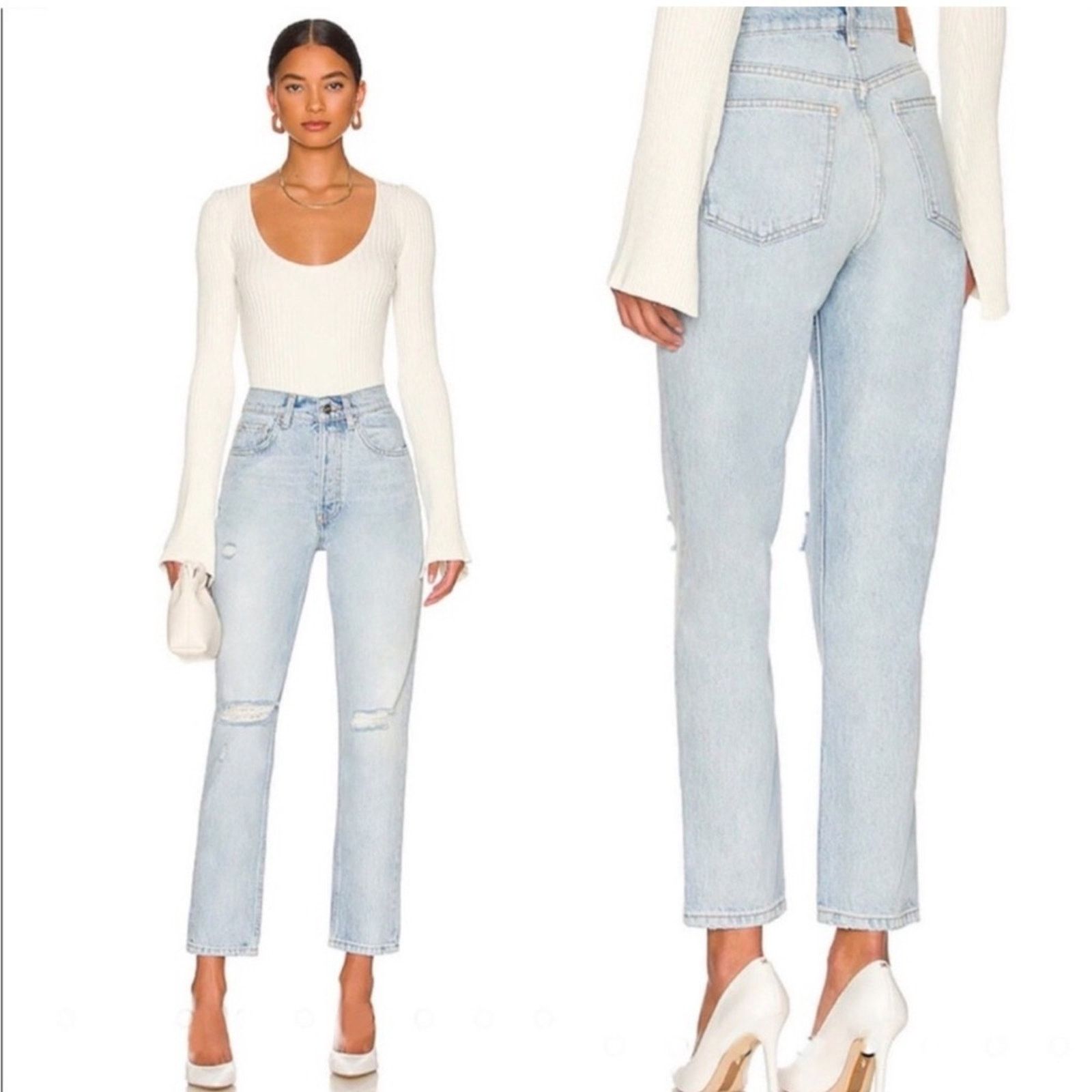 image of Anine Bing Sonya Jean In Destructed Classic Blue Jean, Women's (Size 29)