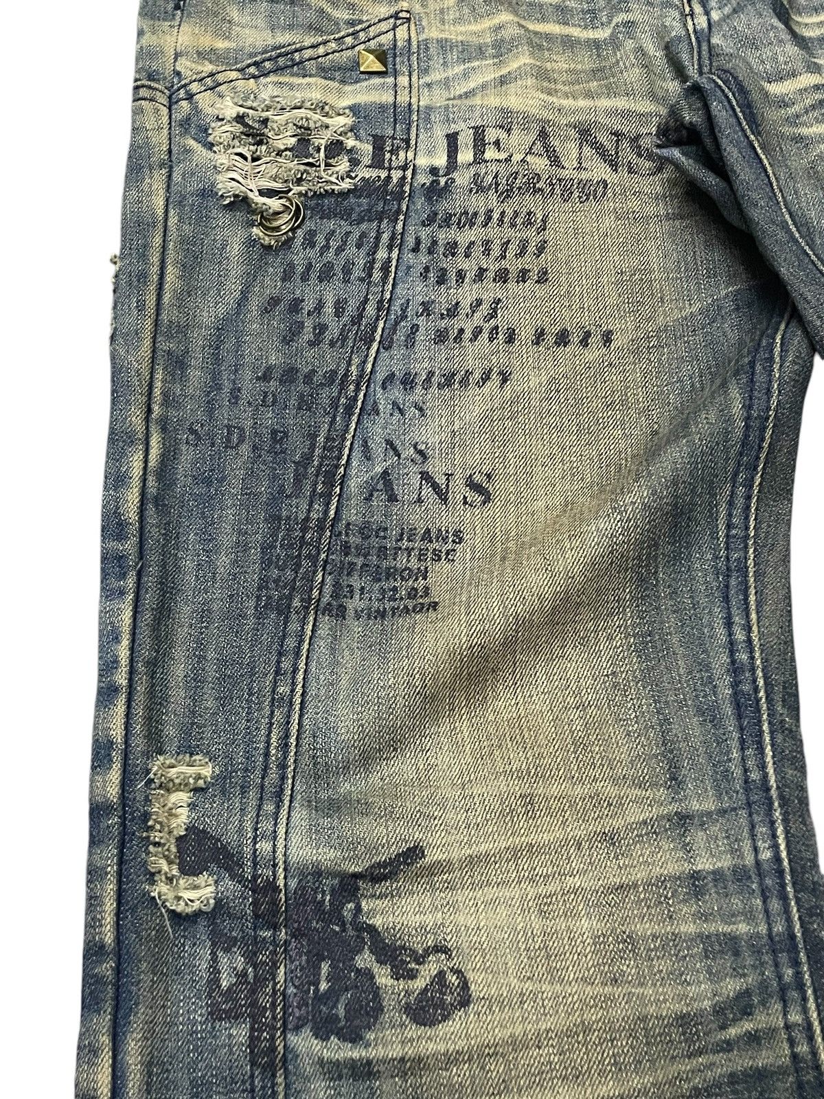 If Six Was Nine × Japanese Brand × Junya Watanabe Crazy Race Pierced & Studded Panelled Poem Mud Jeans Size US 32 / EU 48 - 13 Thumbnail