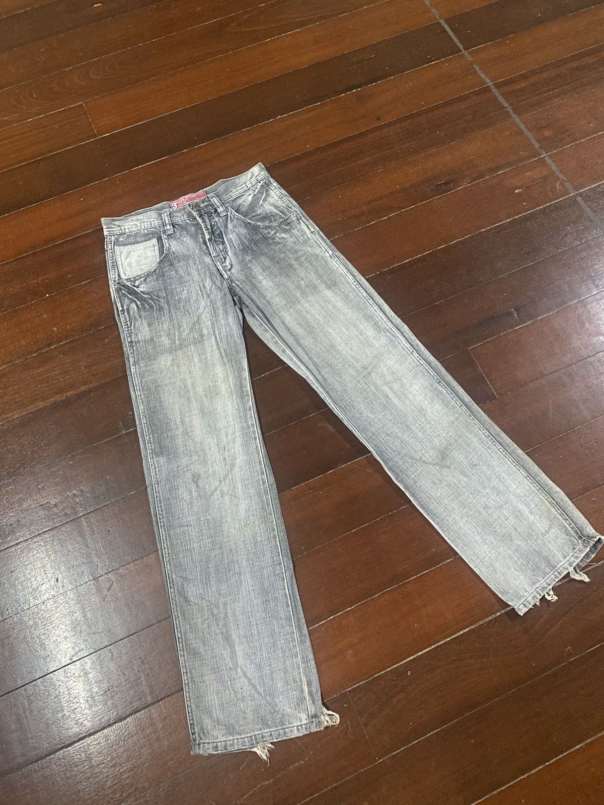 If Six Was Nine Flare Jeans netmen Clawmark Distress Faded Denim Size US 30 / EU 46 - 2 Thumbnail