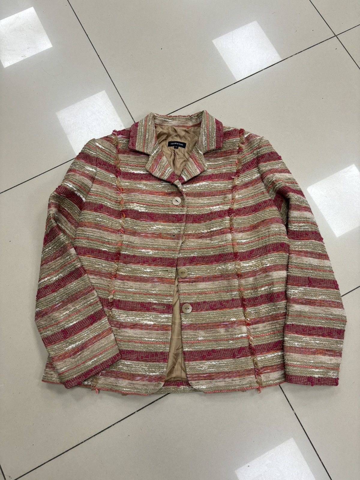 Japanese Brand × Vintage Vintage y2k Patchwork blazer striped beige jacket Size M / US 6-8 / IT 42-44 - 1 Thumbnail