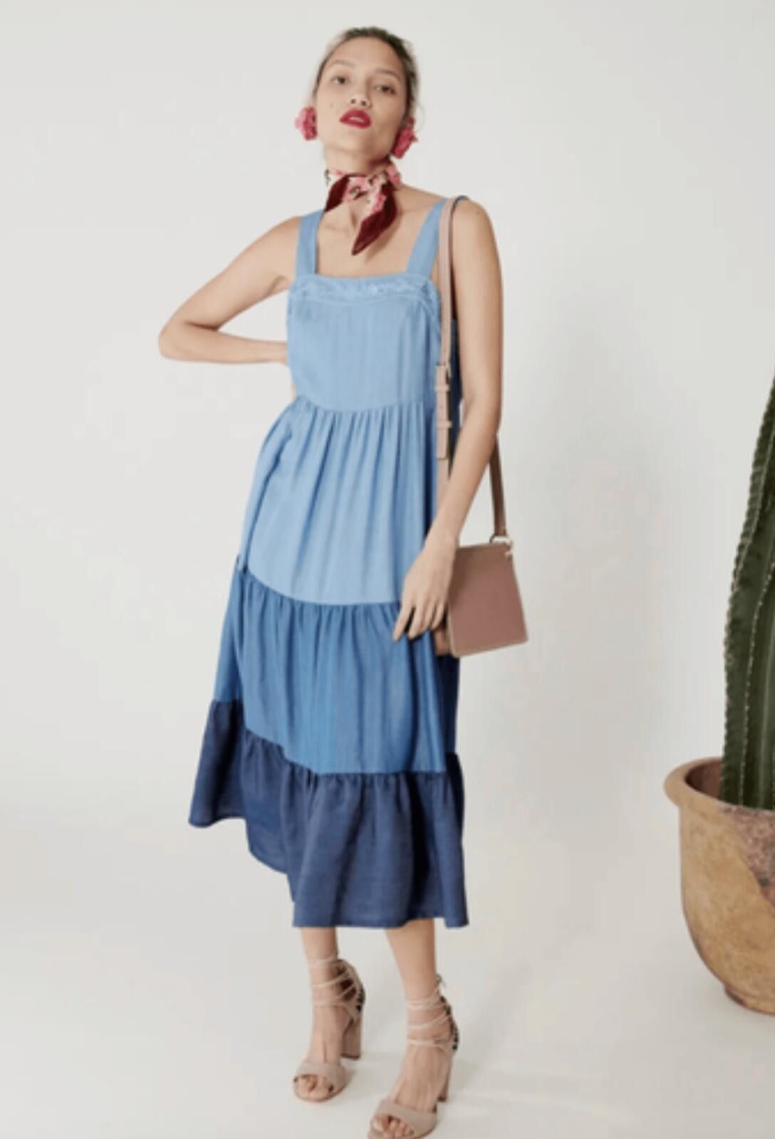 Kate Spade Kate Spade Broome Street Chambray Tiered Midi Dress Size S / US 4 / IT 40 - 1 Thumbnail