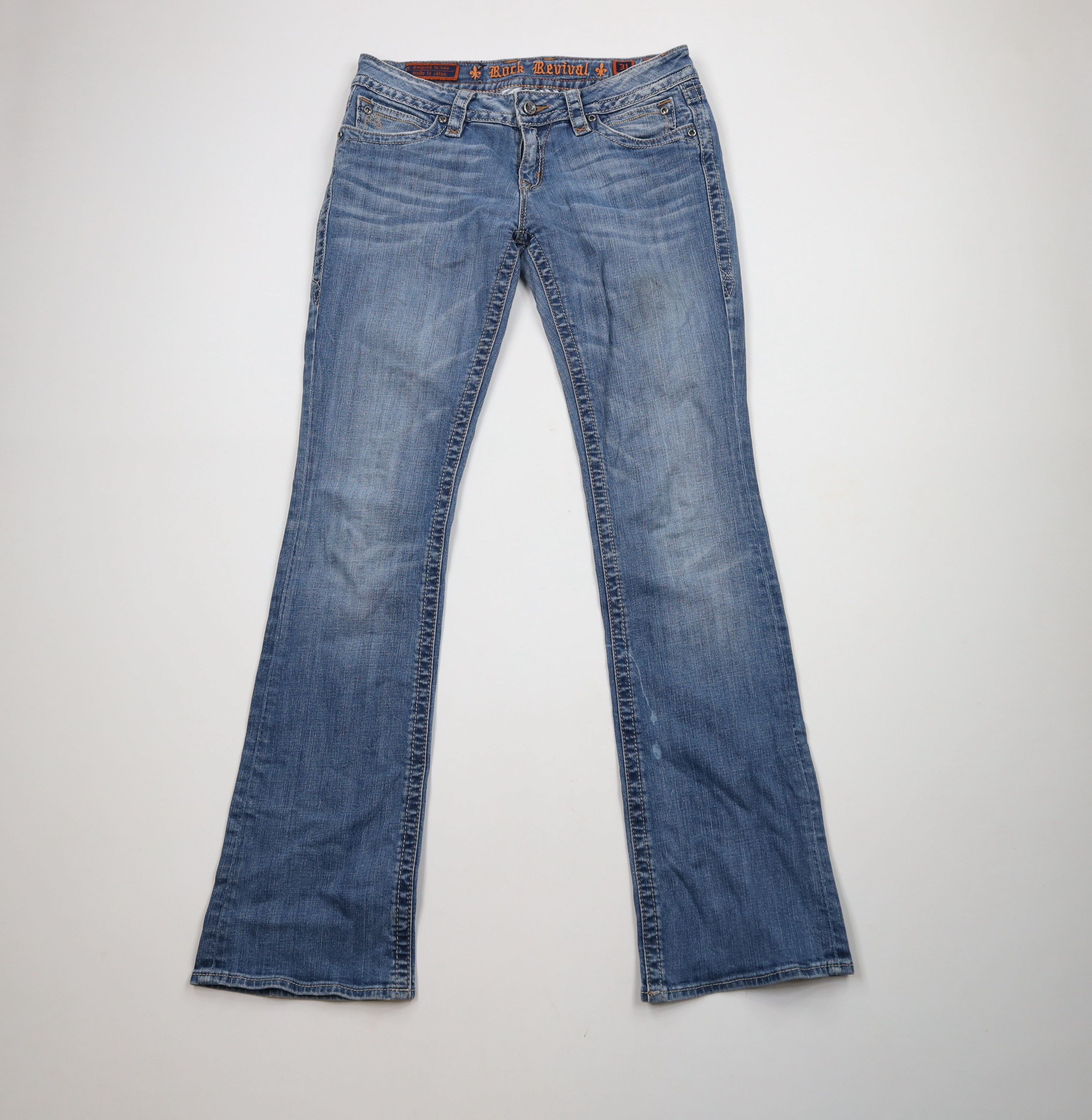 Rock Revival × Vintage Rock Revival Jeweled Jamie Boot Leg Flared Denim Jeans AS IS Size 31" - 1 Thumbnail
