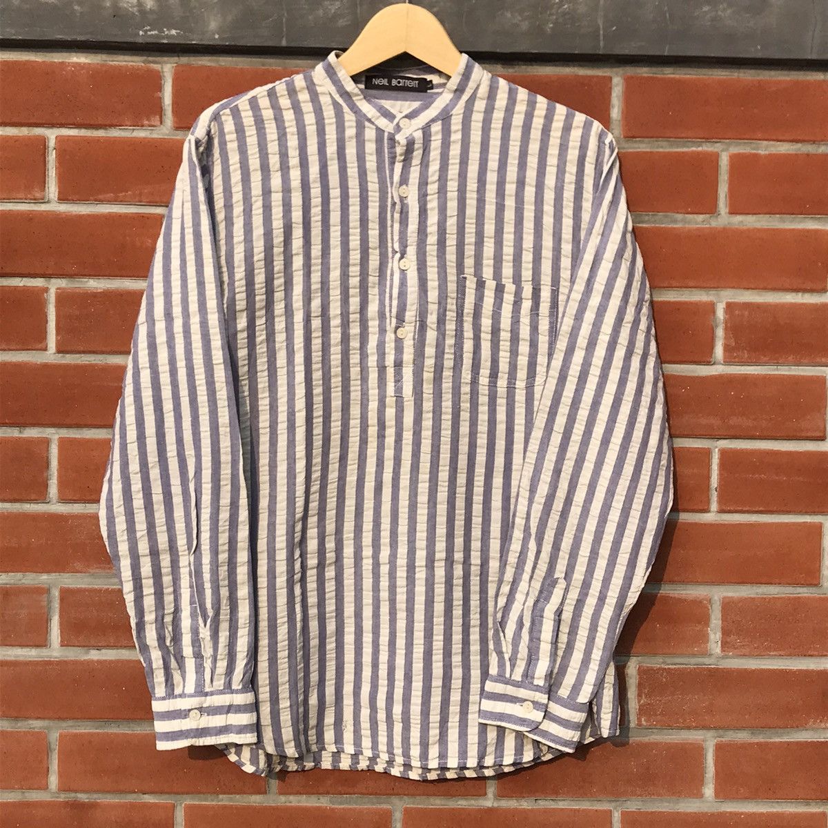 Neil Barrett × Vintage Neil Barrett Granddad blue Stripes long sleeves shirt m Size US L / EU 52-54 / 3 - 1 Thumbnail