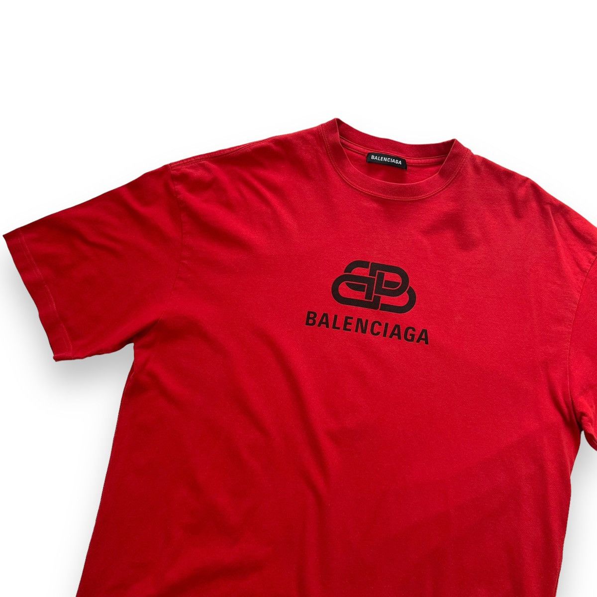 image of Balenciaga Bb Logo Red T Shirt, Men's (Size Medium)