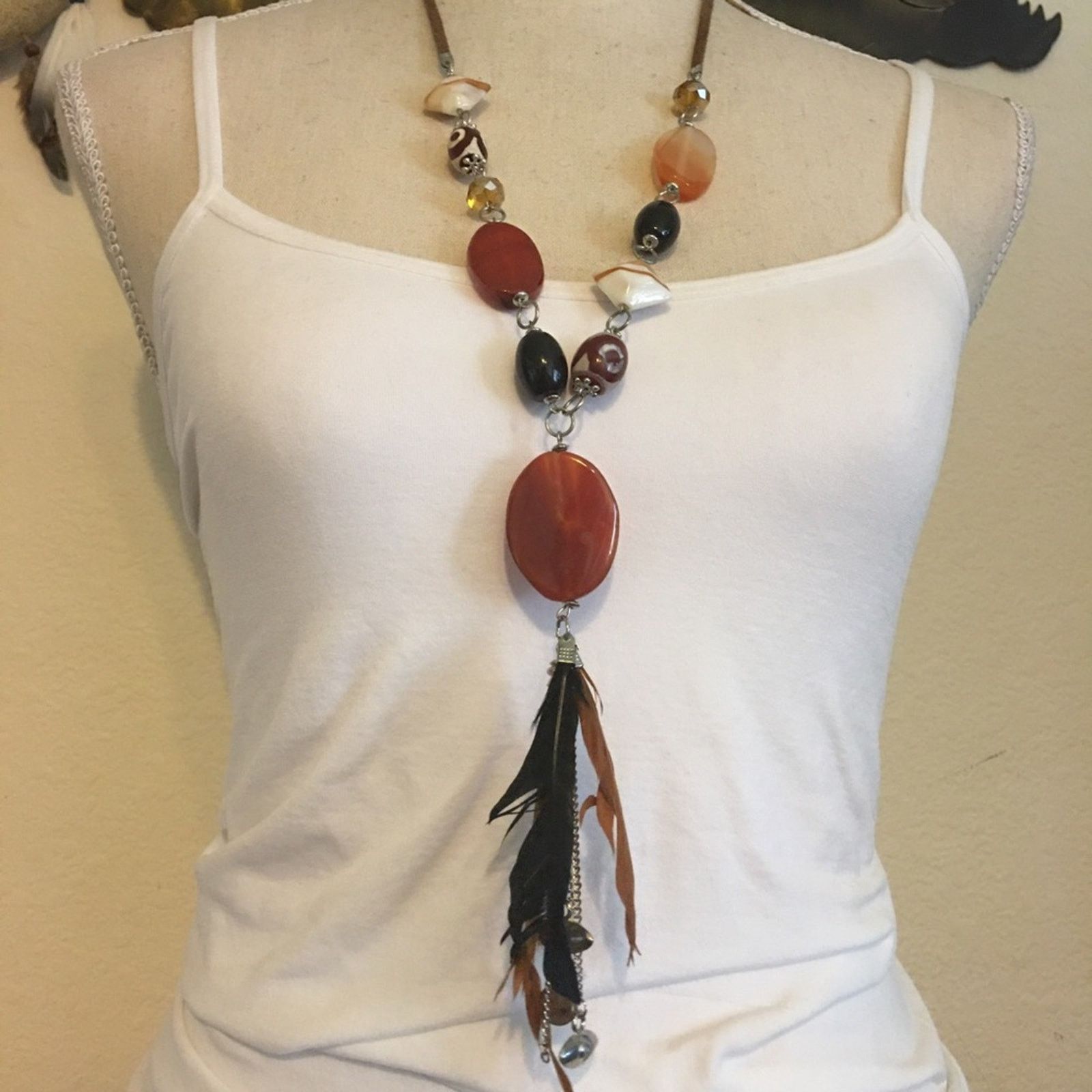 Jewelry Glass bead evil eye suede cord long necklace Size ONE SIZE - 1 Thumbnail