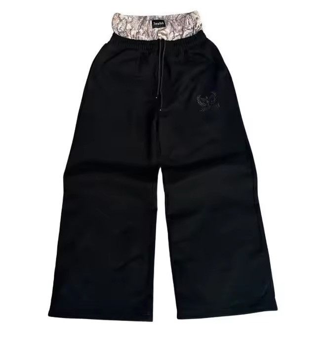 Japanese Brand Hip Hop Elastic Waist Stripes Embroidery Baggy Sweatpants Size US 33 - 3 Thumbnail