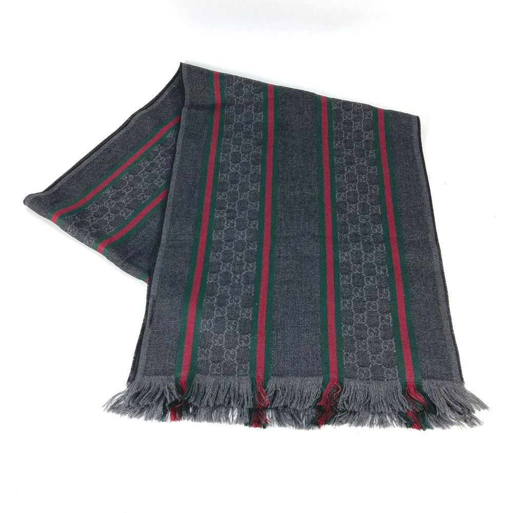 Gucci Gucci 268941 Sherry Line Gg Fringe Scarf Wool Men Gray Size ONE SIZE - 1 Thumbnail