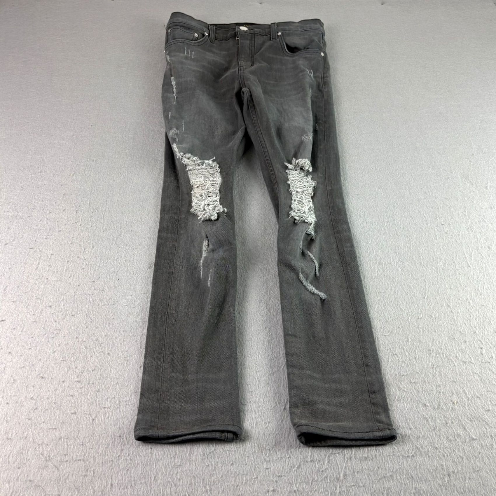 Denime Oro Jeans Mens Slim Gray Distressed Stretch Den​im 28 Regular Inseam 27 Grunge Skinny Style Type: Jeans Mens Size US 28 / EU 44 - 2 Thumbnail