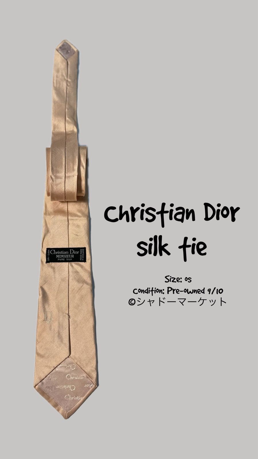 Christian Dior Monsieur Christian Dior Beige Gold Monogram Silk Tie Made in England Size ONE SIZE - 1 Thumbnail