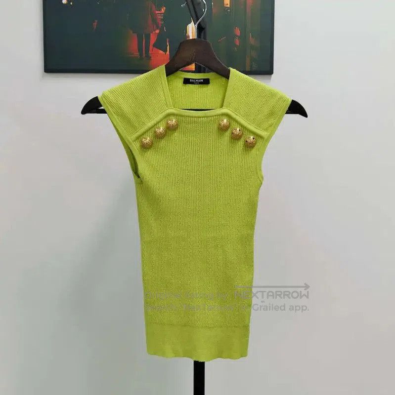 Balmain Summer Sleeveless Green Top .