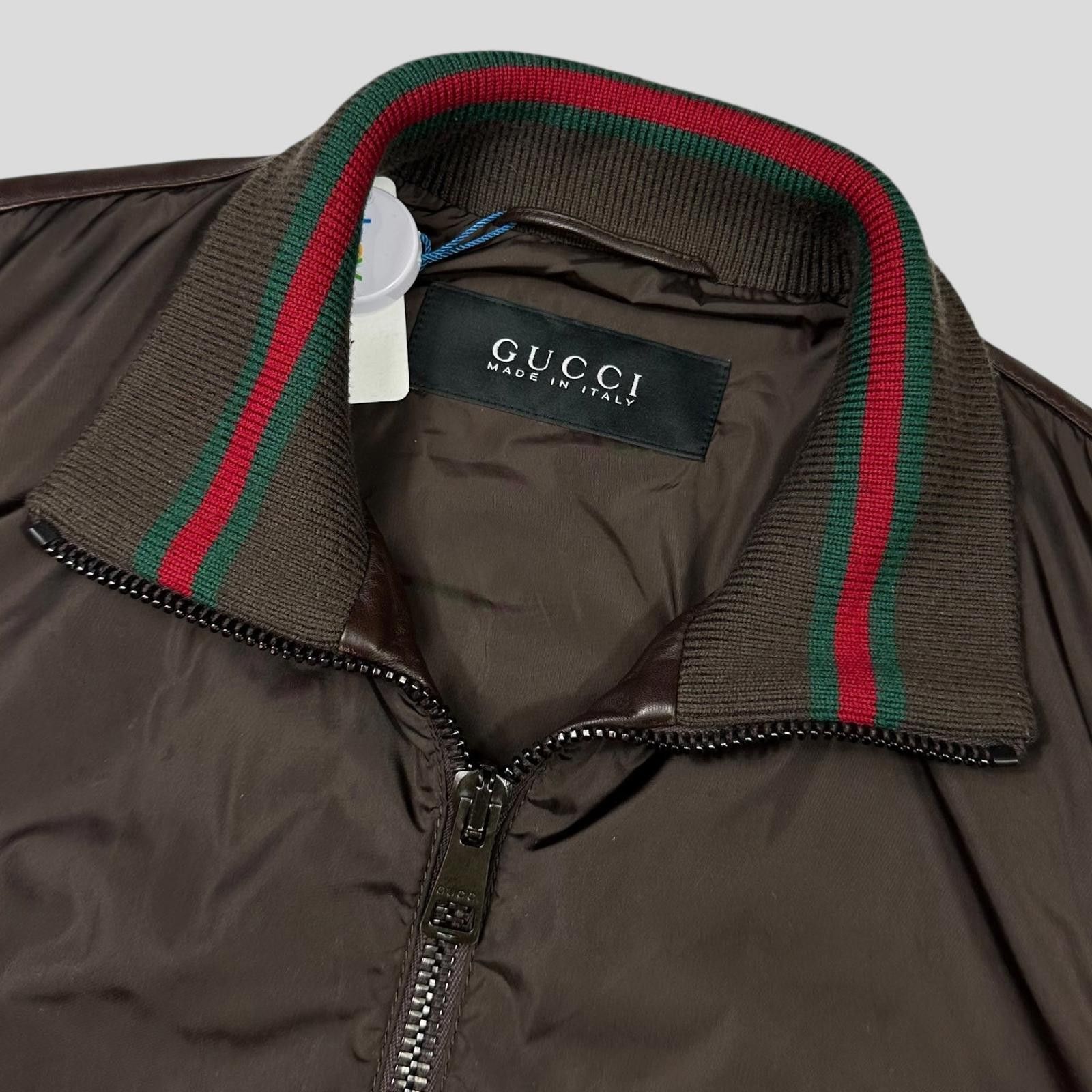Gucci Gucci Brown Nappa Leather Hybrid Logo Bomber Jacket IT46 - S Size US S / EU 44-46 / 1 - 7 Thumbnail
